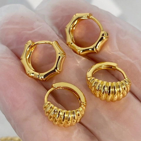 Croissant Bamboo Geometric Hoop Earrings Copper Gold Silver Plated French Vintage Minimalist Fashion Jewelry For Women