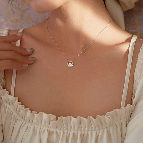 Collar de Plata de Ley S925 Starry River para Mujer Lujo Zirconia Estrella Luna Colgante Cadena de Clavícula Redonda Hueca Joyería Regalo