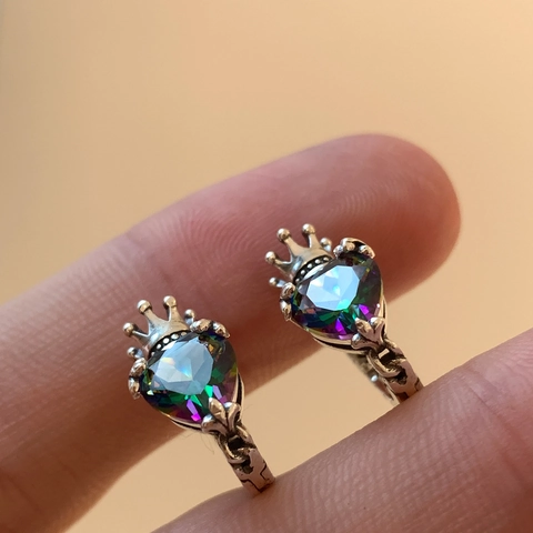 Vintage Krone Herz Zirkonia Ohrringe Luxus Kupfer Regenbogen Edelstein Ohrringe Für Damen Schmuck Hochwertiges Accessoire