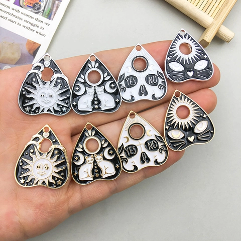 Mysterieuze Emaille Legering Planchette Hangers Kat Zon Schedel Charms Voor DIY Halloween Sieraden Ketting Accessoire