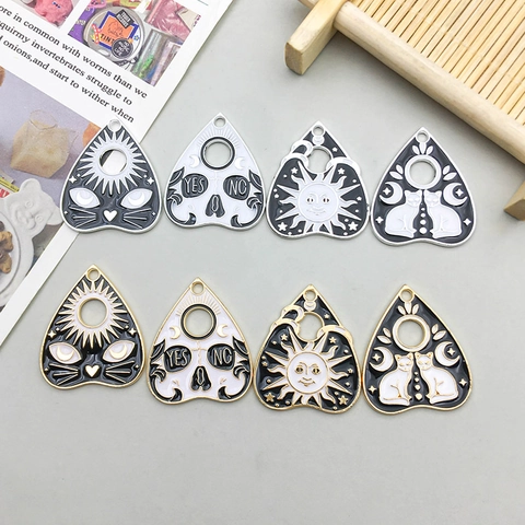 Mysterieuze Emaille Legering Planchette Hangers Kat Zon Schedel Charms Voor DIY Halloween Sieraden Ketting Accessoire