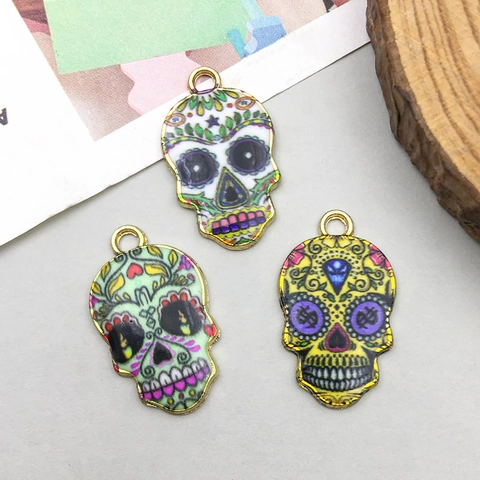 Sugar Skull Emaille Zinklegierung Anhänger Mexikanischer Tag Der Toten Totenkopf Charms Für DIY Schmuckherstellung Halloween Zubehör
