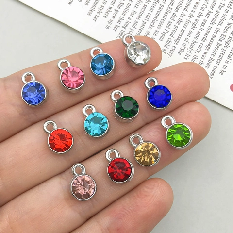 Zinc Alloy Round Birthstone Pendants With Rhinestone Crystal Charms For DIY Jewelry Making Necklaces Bracelet Accessories