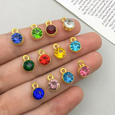 Round Birthstone Charms Alloy Crystal Pendants Gold Plated Rhinestone Birthstone Charms Set For DIY Jewelry Making Accessory