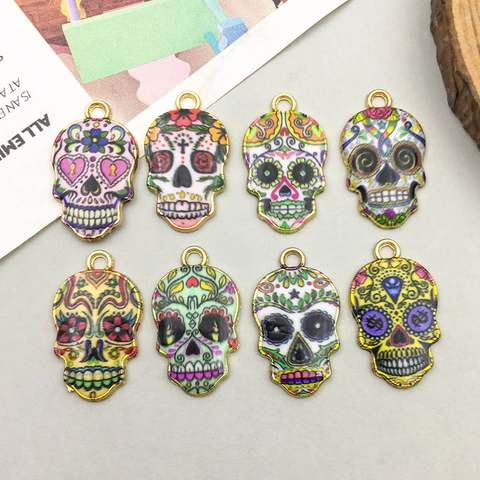 Sugar Skull Emaille Zinklegierung Anhänger Mexikanischer Tag Der Toten Totenkopf Charms Für DIY Schmuckherstellung Halloween Zubehör