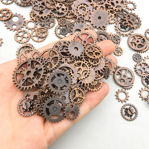 Vintage Red Copper Zinc Alloy Gear Pendants Steampunk Style Mixed Mechanical Gears For DIY Jewelry Making Crafts Accessories