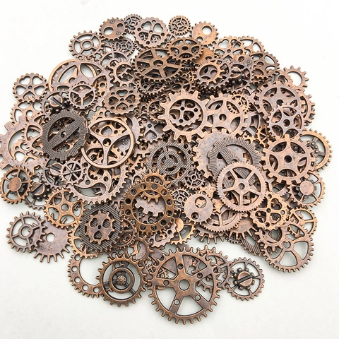 Vintage Red Copper Zinc Alloy Gear Pendants Steampunk Style Mixed Mechanical Gears For DIY Jewelry Making Crafts Accessories
