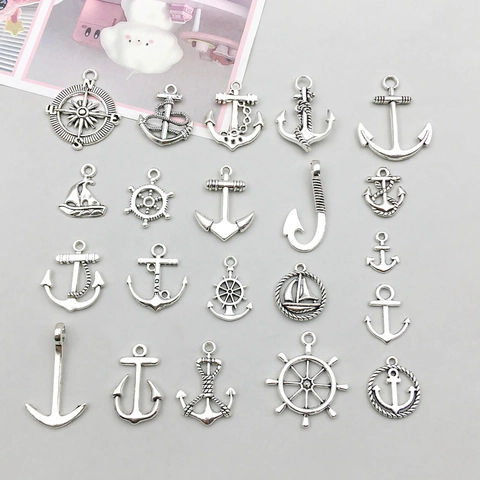 Antique Silver Zinc Alloy Nautical Nautical Pendants Sailboat Anchor Rudder Compass Charms For DIY Jewelry Making Accessories
