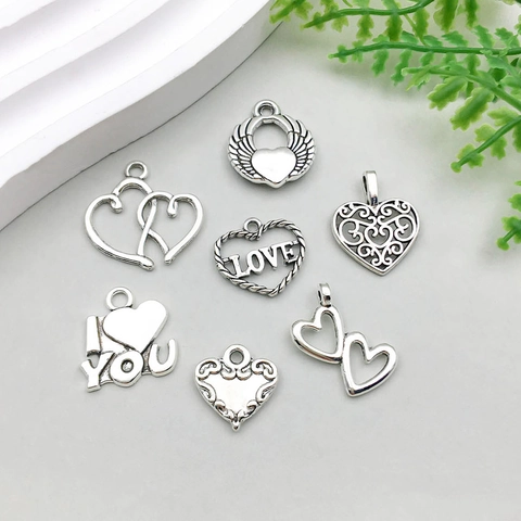 Antique Silver Zinc Alloy Heart Pendants For DIY Jewelry Making Hollow Love Letter Charms For Necklace Bracelet Crafting