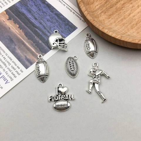Antique Silver Zinc Alloy American Football Theme Pendants DIY Jewelry Making Helmet Athlete Sports Charms Crafting Accessories