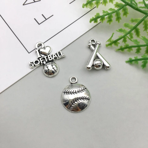 Antique Silver Zinc Alloy Baseball Pendants DIY Jewelry Making Accessories Sports Glove Bat Helmet Softball Charms For Necklaces Bracelets