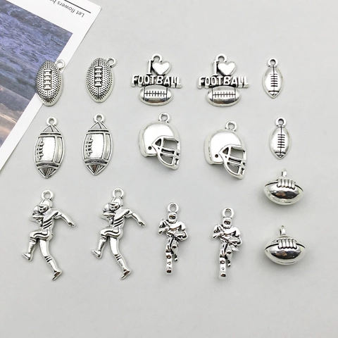 Antique Silver Zinc Alloy American Football Theme Pendants DIY Jewelry Making Helmet Athlete Sports Charms Crafting Accessories