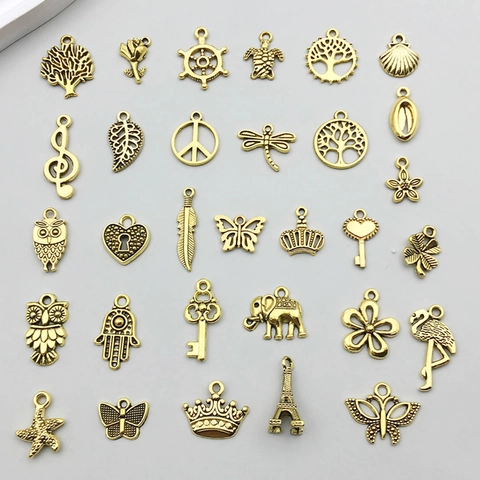 Antique Gold Zinc Alloy Mixed Pendant Charms Vintage DIY Jewelry Making Accessories Leaf Butterfly Crown Animal Tree Of Life Charms