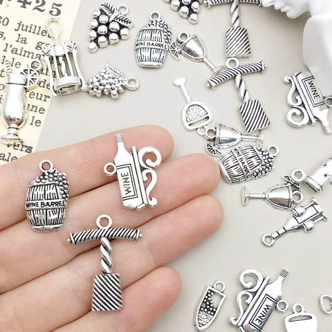 Vintage Legierung Weinflasche Glas Trauben Anhänger Charms Für DIY Schmuckherstellung Altsilber Finish Armband Halskette