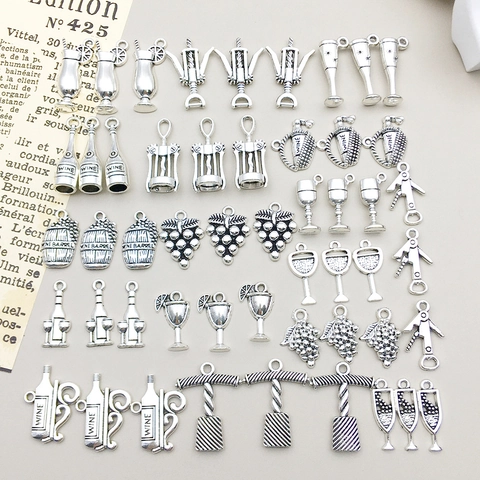 Vintage Legierung Weinflasche Glas Trauben Anhänger Charms Für DIY Schmuckherstellung Altsilber Finish Armband Halskette
