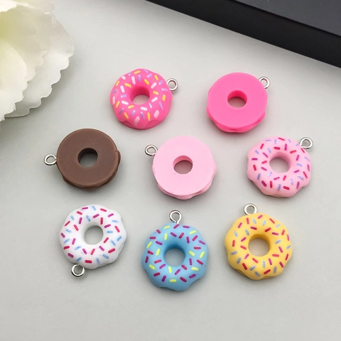 Resin Donut Charms Cute Simulation Food Pendants With Metal Ring For DIY Jewelry Making Earrings Necklaces Keychains Accessories