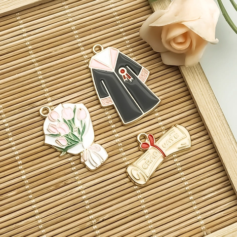 Enamel Alloy Graduation Season Pendants Graduation Cap Gown Certificate A+ 100 Marks Charms For DIY Jewelry Making Accessories
