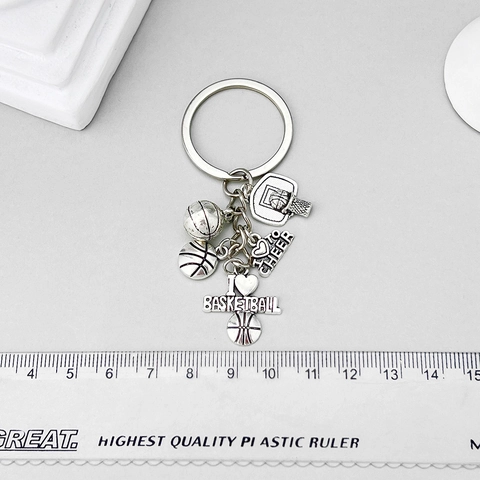 Altsilber Zinklegierung Basketballkorb Schlüsselanhänger Mit Basketball Herz Anhänger I Love Basketball Sport Fans Geschenk Schlüsselring
