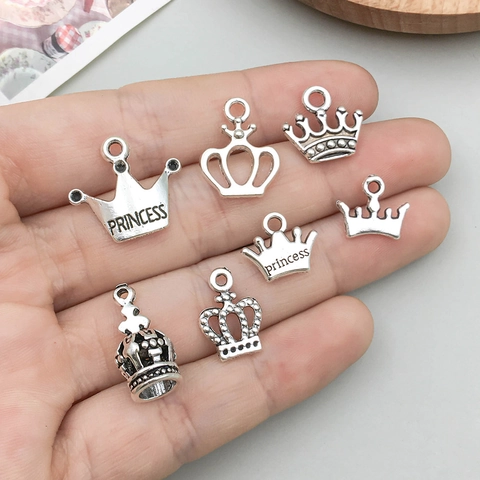 Vintage Antique Silver Zinc Alloy Crown Charms Hollow Pendants With Princess Letters For DIY Jewelry Making Accessories Charms