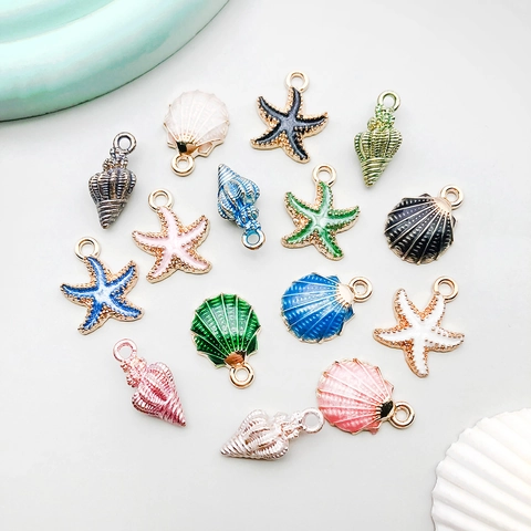 Zinc Alloy Drip Oil Marine Life Charms Shell Starfish Conch Pendants For DIY Jewelry Making Accessories Handcrafted Materials