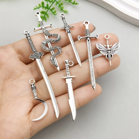 Vintage Antique Silver Alloy Sword Dagger Charms Gothic Snake Skull Pendant DIY Jewelry Making Accessories For Necklace Bracelet