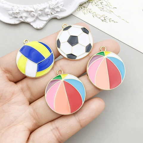 Alloy Enamel Sports Ball Pendants For DIY Jewelry Making Soccer Basketball Volleyball Baseball Charms Craft Accessories
