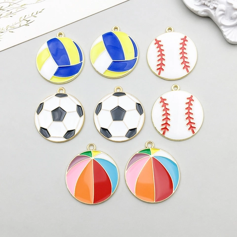 Alloy Enamel Sports Ball Pendants For DIY Jewelry Making Soccer Basketball Volleyball Baseball Charms Craft Accessories