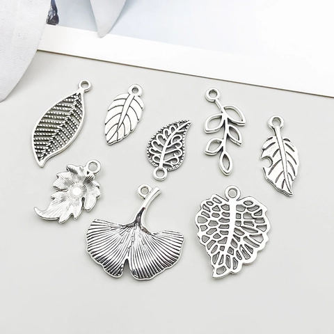 Antique Silver Zinc Alloy Leaf Charms For DIY Jewelry Making Vintage Tree Leaf Feather Pendants For Necklace Bracelet Handmade Accessories