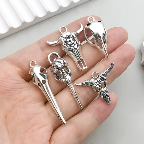 Antique Silver Zinc Alloy Halloween Bull Bird Skull Pendant Gothic DIY Jewelry Accessory For Necklace Bracelet Crafting