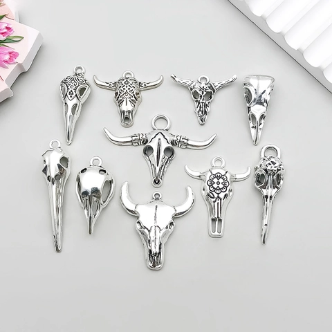Antique Silver Zinc Alloy Halloween Bull Bird Skull Pendant Gothic DIY Jewelry Accessory For Necklace Bracelet Crafting