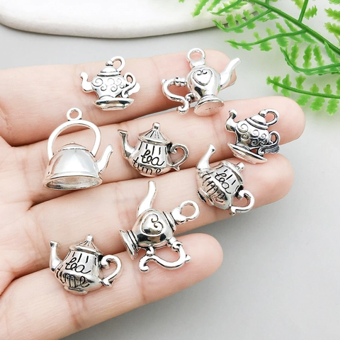 Vintage Αντίκα Ασημί Τσαγιέρα Charms Κράμα Ψευδαργύρου Tea Time Μενταγιόν Για DIY Κολιέ Βραχιόλι Μπρελόκ Αξεσουάρ Κατασκευής Κοσμημάτων