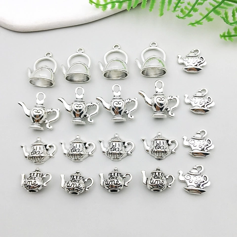 Vintage Αντίκα Ασημί Τσαγιέρα Charms Κράμα Ψευδαργύρου Tea Time Μενταγιόν Για DIY Κολιέ Βραχιόλι Μπρελόκ Αξεσουάρ Κατασκευής Κοσμημάτων