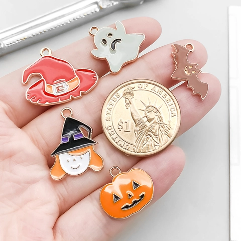 Halloween Enamel Charms Zinc Alloy Pumpkin Ghost Witch Hat Bat Spider Web Pendant For DIY Jewelry Making Accessories Jewelry