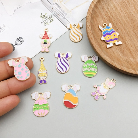 Easter Egg Gnome Pendants Zinc Alloy Enamel Charms For DIY Necklace Bracelet Making Festive Cartoon Jewelry Accessories