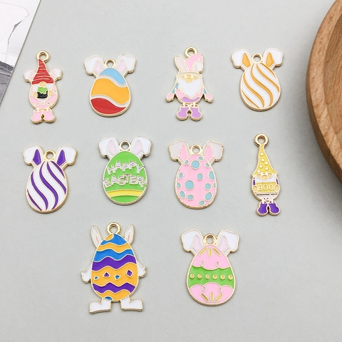 Easter Egg Gnome Pendants Zinc Alloy Enamel Charms For DIY Necklace Bracelet Making Festive Cartoon Jewelry Accessories