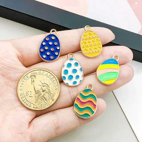 Easter Egg Enamel Zinc Alloy Pendants Colorful Cartoon Chick Rabbit Egg Charms For Creative DIY Jewelry Making Festival Accessories