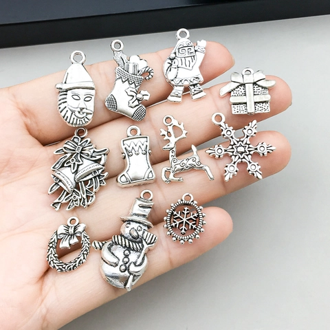 Antique Silver Christmas Charms Alloy Santa Claus Snowman Snowflake Reindeer Pendants For DIY Jewelry Making Accessories