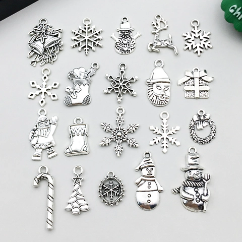 Antique Silver Christmas Charms Alloy Santa Claus Snowman Snowflake Reindeer Pendants For DIY Jewelry Making Accessories