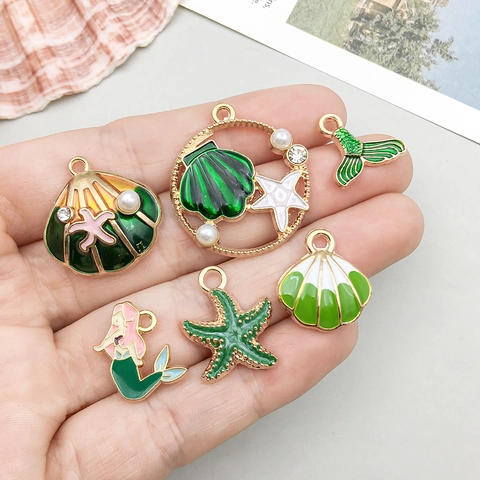 Marine Theme Zinc Alloy Enamel Charms Mermaid Tail Starfish Shell Seahorse Pendants For DIY Jewelry Making Accessories