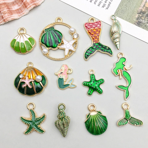 Marine Theme Zinc Alloy Enamel Charms Mermaid Tail Starfish Shell Seahorse Pendants For DIY Jewelry Making Accessories