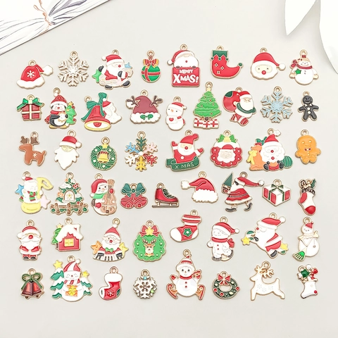Christmas Enamel Alloy Pendants Mix For DIY Jewelry Making Santa Claus Snowman Reindeer Snowflake Bell Charm For Bracelet