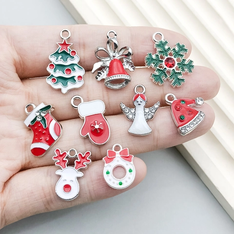 Kerstmis Emaille Legering Hangers DIY Sieraden Maken Charms Kerstman Sneeuwvlok Rendier Boom Bel Accessoires Voor Knutselen