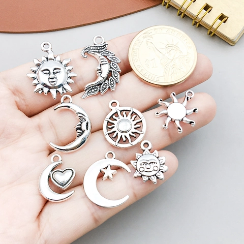 Antiksilber Legierung Sonne Mond Stern Himmlische Anhänger Für DIY Halskette Armband Schmuckherstellung Zubehör