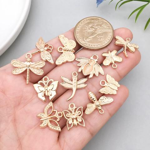Vintage Alloy Insect Pendants Gold Plated Butterfly Bee Dragonfly Charms For Necklace Bracelet Jewelry Making Accessories