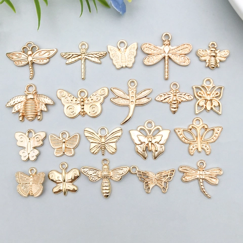Vintage Alloy Insect Pendants Gold Plated Butterfly Bee Dragonfly Charms For Necklace Bracelet Jewelry Making Accessories