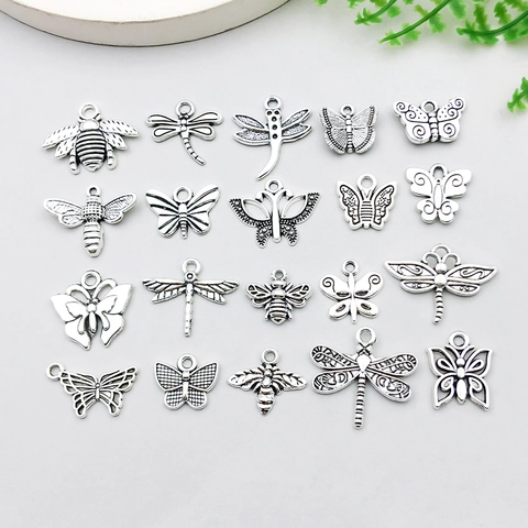 Vintage Zinc Alloy Antique Silver Insect Pendants Butterfly Bee Dragonfly DIY Jewelry Making Findings Accessories