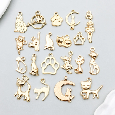 Alloy Cat Charms Pendants Gold Color Animal Cat Paw Moon Shape For Jewelry Making DIY Bracelet Necklace Accessory For Women