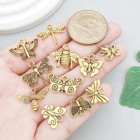 Antique Gold Alloy Butterfly Bee Dragonfly Insect Pendants For DIY Necklace Bracelet Jewelry Making Craft Accessories