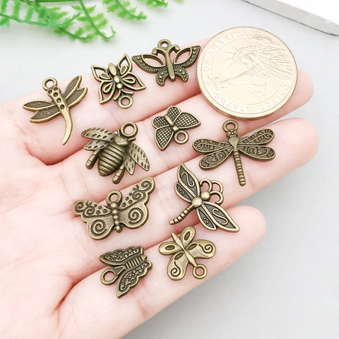Antique Bronze Zinc Alloy Butterfly Bee Dragonfly Insect Pendant Vintage DIY Jewelry Finding Accessory For Necklace Bracelet Crafting