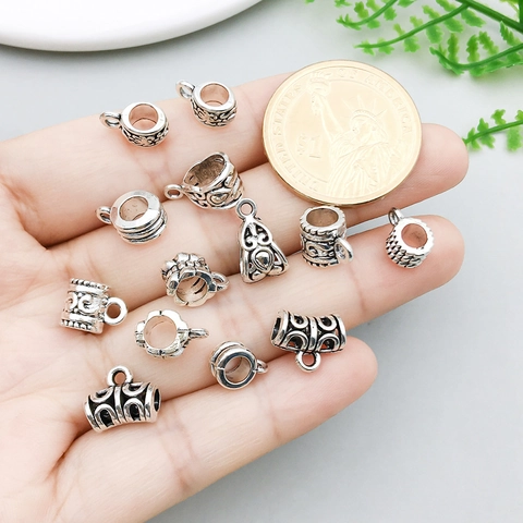 Antique Silver Zinc Alloy Bail Pendant Connectors For DIY Jewelry Making Vintage Style Floral Geometric Pattern Jewelry Findings